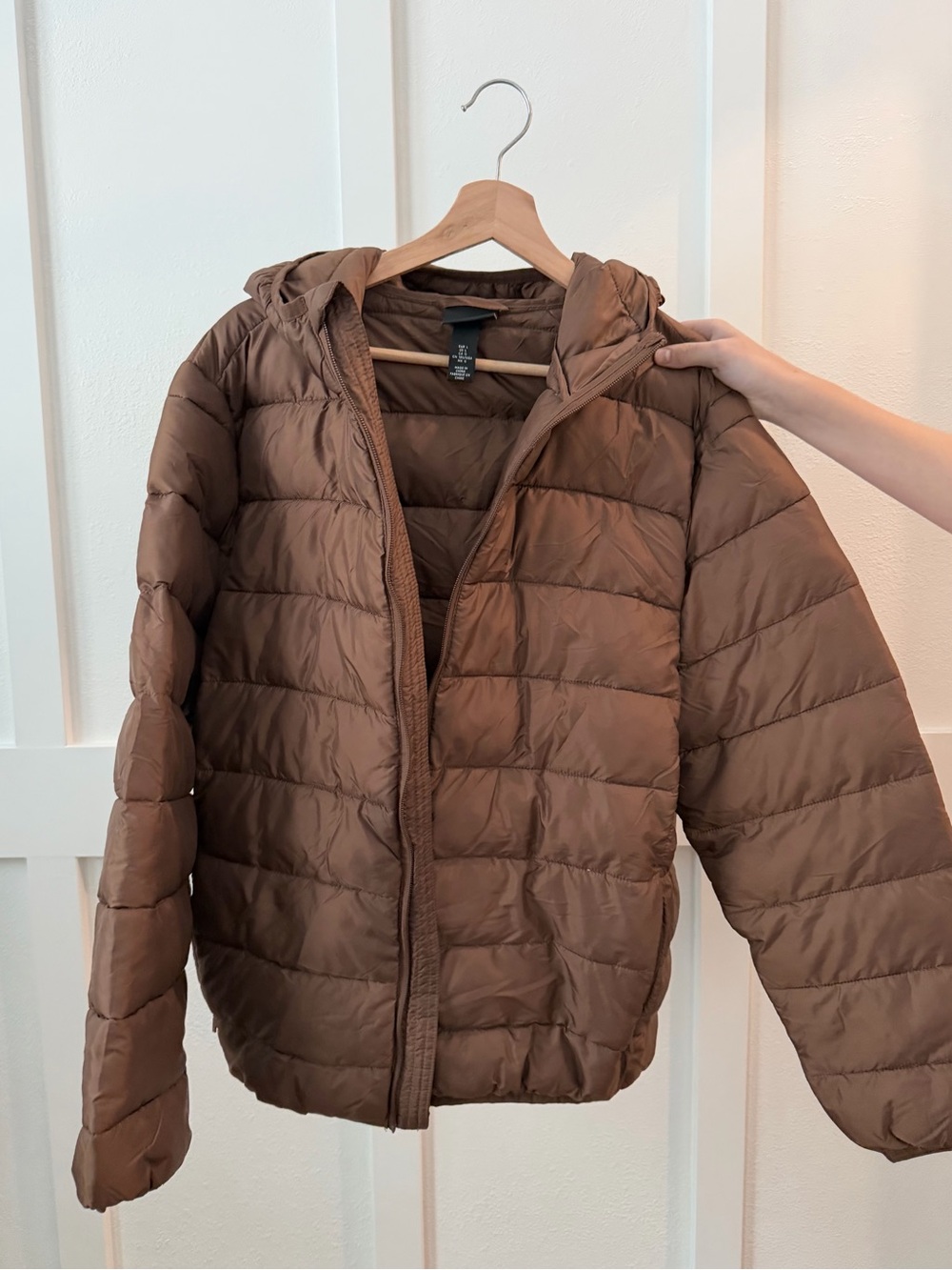 H&M Men's Hooded Puffer Jacket - Brown